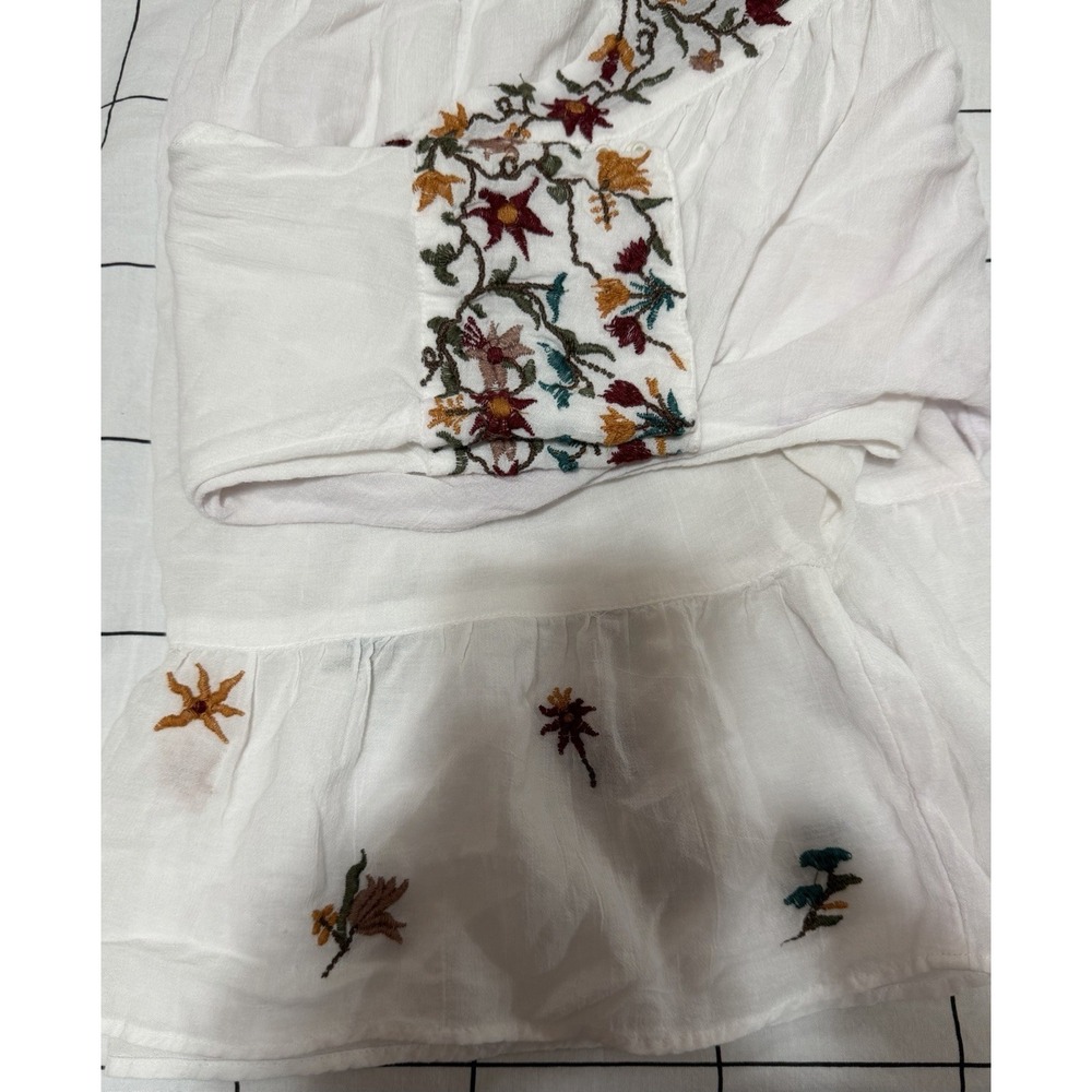 Free People Ava Embroidered Blouse Top Womens Size Large Ivory Floral Crop Boho - Picture 9 of 10